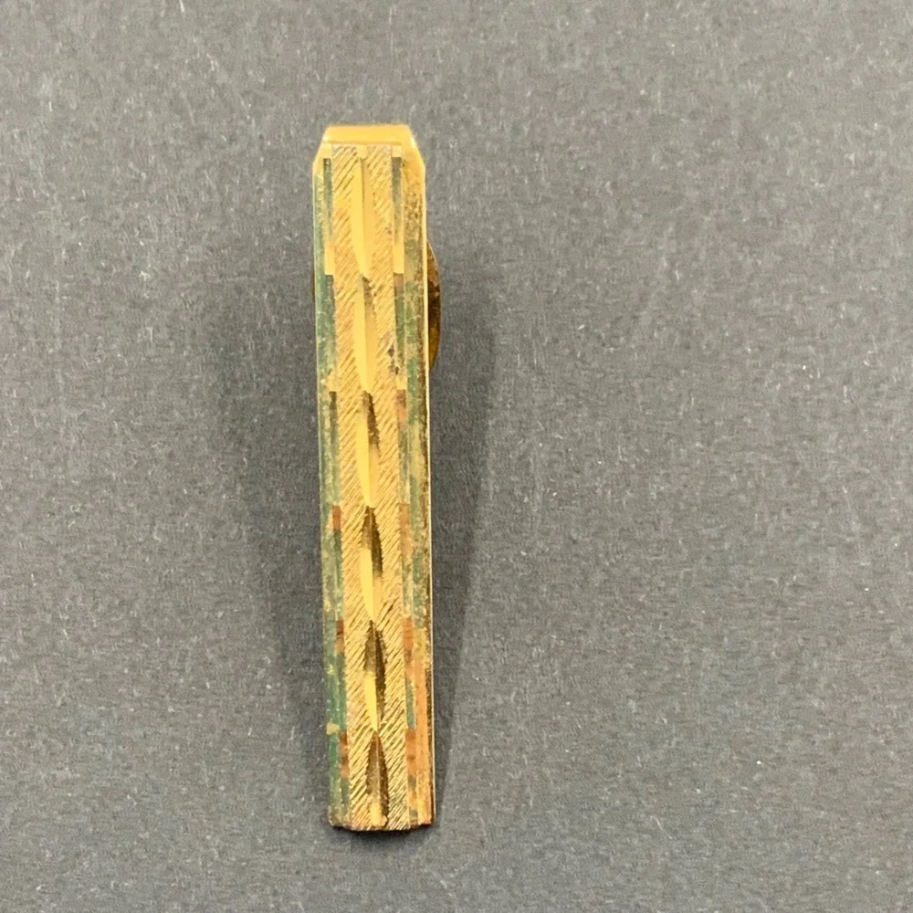 Vintage Gold Tone Textured Diagonal Stripe Tie Clip Mens Formal Accessory